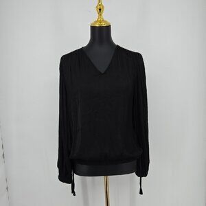Catherine Malandrino Elegant Black Women's Top Ties At The Hips V Neckline  SZ M